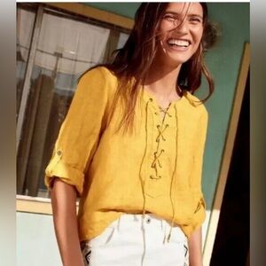 Maeve‎ Anthropologie 100% Linen Marva Lace Up Top 3/4 Roll Tab Size 6